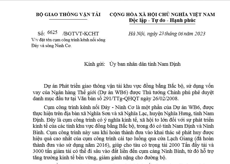 Văn bản của Bộ Giao thông vận tải.
