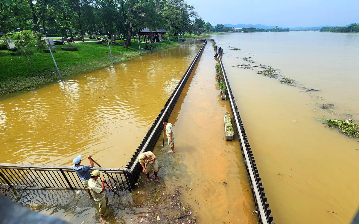 Những ngày qua, do ảnh hưởng của áp thấp nhiệt đới, trên địa bàn tỉnh Thừa Thiên - Huế có mưa to đến rất to trên diện rộng. Mực nước sông Hương dâng cao đã gây ngập cầu gỗ lim và một số điểm tham quan, du lịch dọc hai bờ sông Hương.