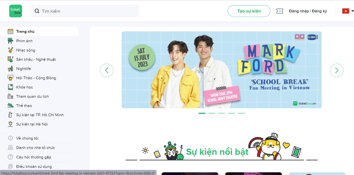 Ảnh chụp màn hình trang Ticketbox.