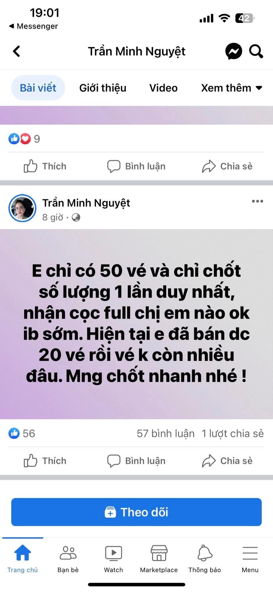 Một số tài khoản Facebook đăng bài bán vé đêm diễn công khai. Ảnh: Ảnh chụp màn hình.