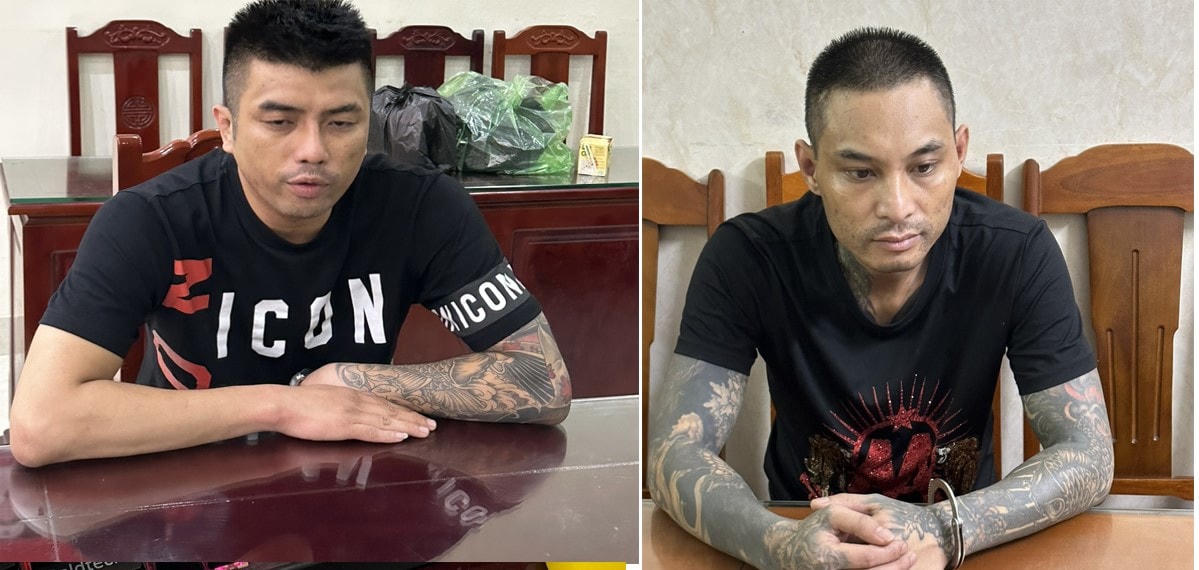 Lê Quang Huy (trái) và Trần Trọng Chiến (phải) taỊ cơ quan điều tra.