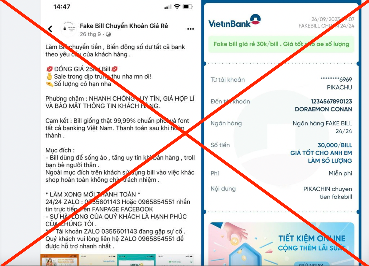 Chỉ từ vài chục ngàn đồng đã có thể làm giả một biên lai chuyển khoản...