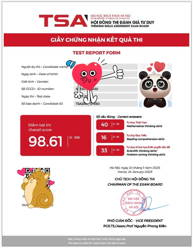 Giấy chứng nhận TSA dạng ký số điện tử.