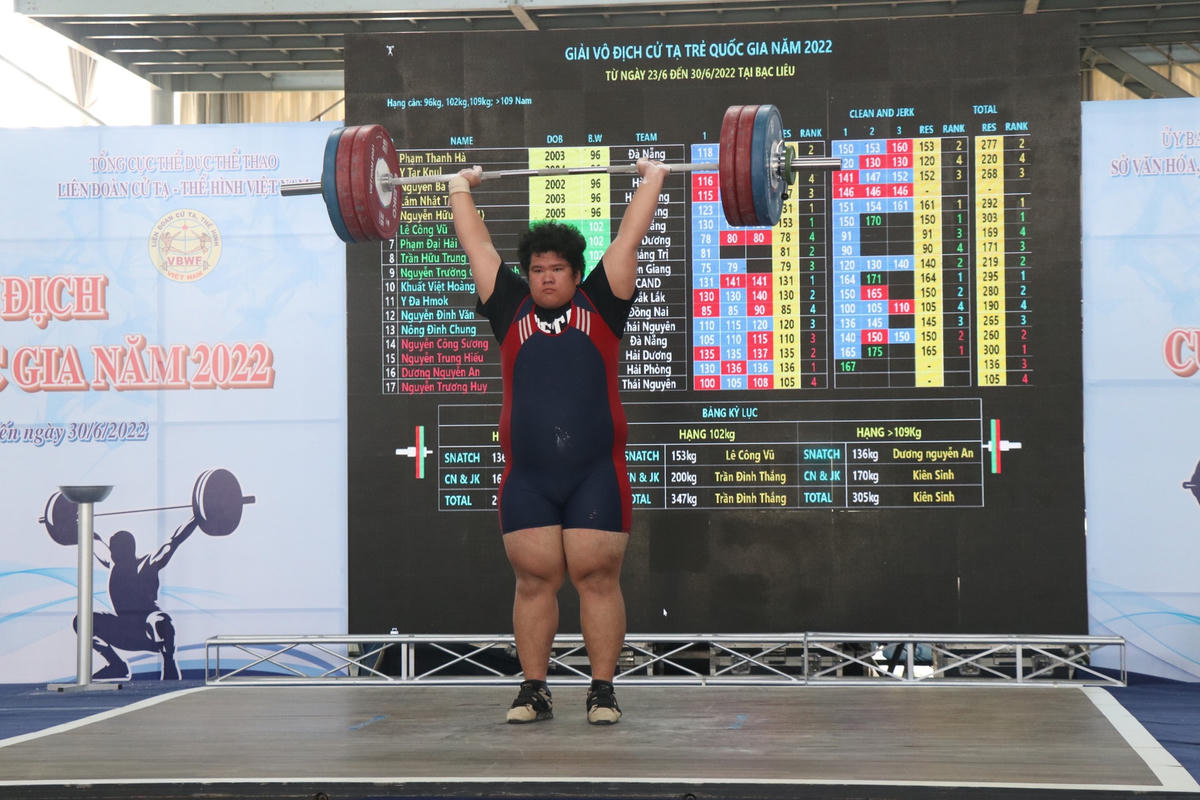 Các vận động viên thi đấu tại Giải vô địch Cử tạ trẻ quốc gia năm 2022 tổ chức tại Bạc Liêu.
