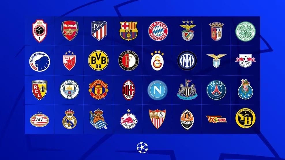 32 đội góp mặt ở vòng bảng Champions League 2023-24. (Nguồn: UEFA).