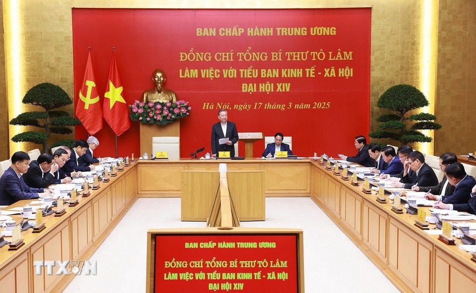 Tổng Bí thư Tô Lâm phát biểu chỉ đạo. (Ảnh: Dương Giang/TTXVN) ttxvn-1703-tong-bi-thu-tieu-ban-kinh-te-xa-hoi-dai-hoi-dang-4.jpg