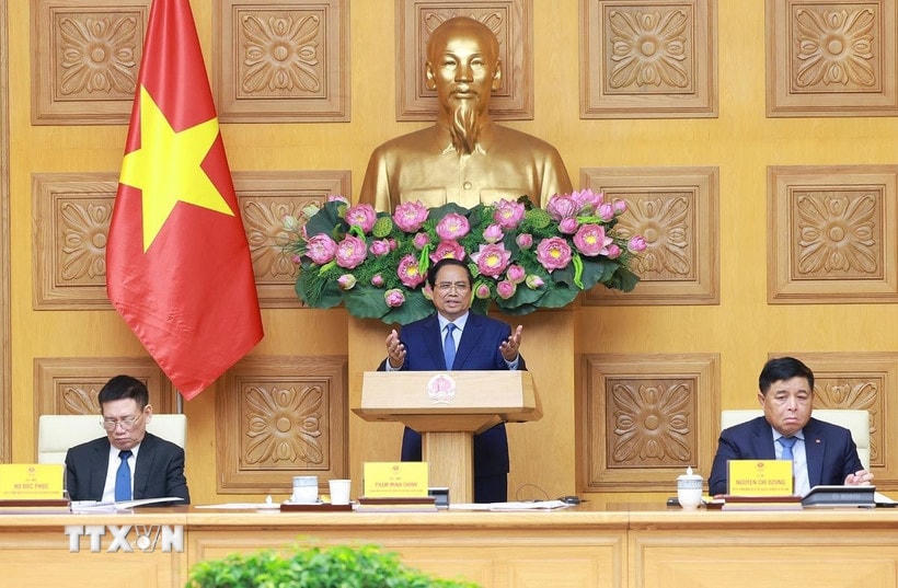 Thủ tướng Phạm Minh Chính kết luận buổi tọa đàm với các doanh nghiệp Nhật Bản đang đầu tư tại Việt Nam. (Ảnh: Dương Giang/TTXVN)