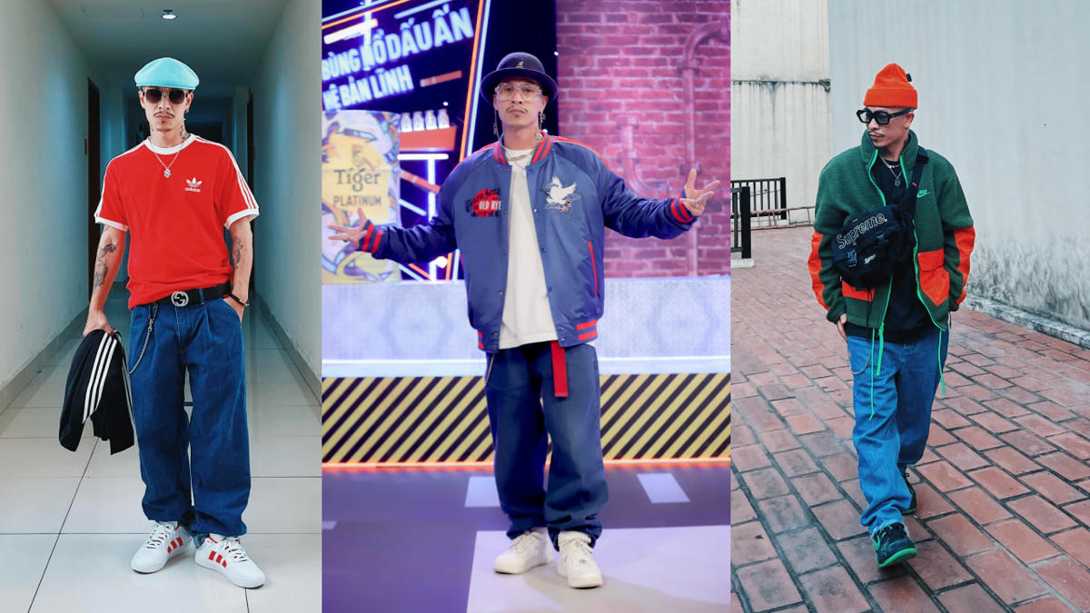 Việt Max không ngại “cân” các trang phục màu sắc với quần form rộng, áo thun kết hợp áo khoác ngoài cá tính. Mũ và mắt kính là phụ kiện không thể thiếu với Việt Max trong mỗi lần xuất hiện.