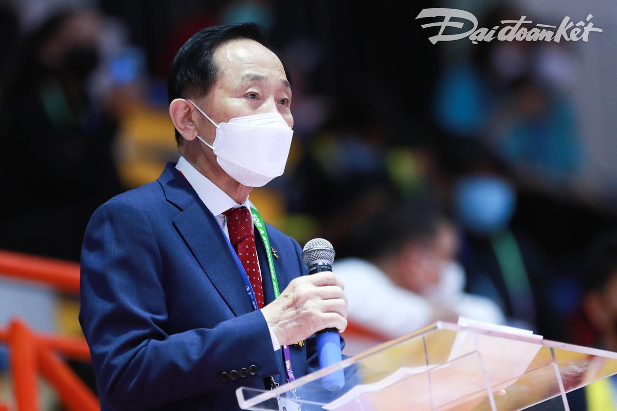 Chủ tịch Hiệp hội Taekwondo châu Á (ATU) - GS Lee Kyu-seok phát biểu tại buổi khai mạc môn Taekwondo tại SEA Games 31.
