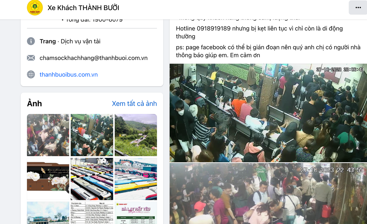 Thông tin nhà xe Thành Bưởi thông báo tới khách hàng việc ngưng hoạt động từ hôm nay (29/10).