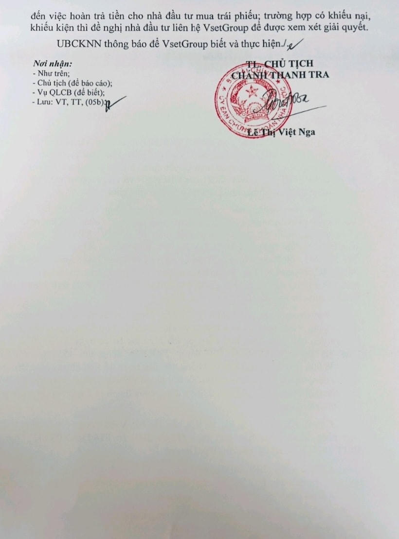 Công văn do phía thanh tra của UBCKNN ban hành.