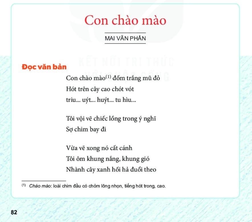 Một phần bài thơ Con chào mào trong sách giáo khoa Ngữ văn lớp 6 thuộc bộ sách Kết nối tri thức với cuộc sống.