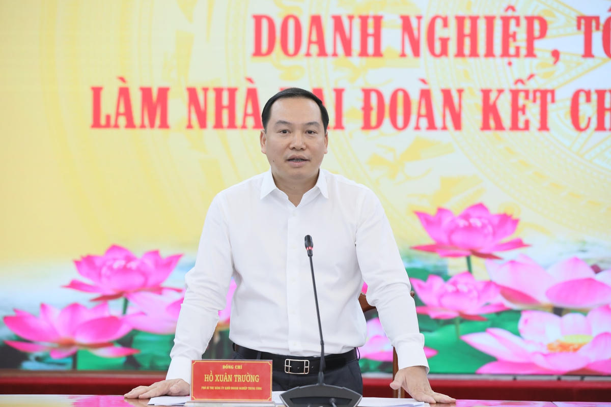  Phó Bí thư Đảng ủy Khối doanh nghiệp Trung ương Hồ Xuân Trường phát biểu tại cuộc gặp mặt.
