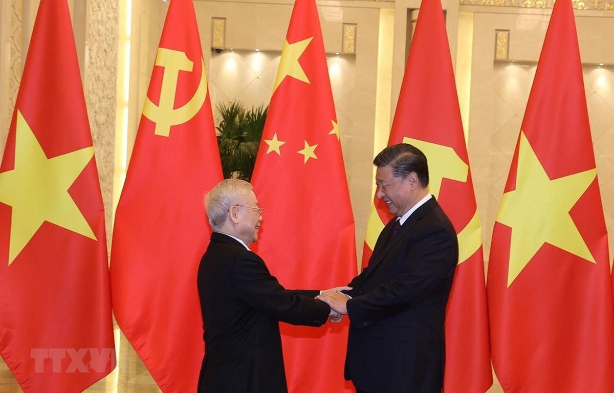 Tổng Bí thư, Chủ tịch Trung Quốc Tập Cận Bình và Tổng Bí thư Nguyễn Phú Trọng. (Ảnh: Trí Dũng/TTXVN).