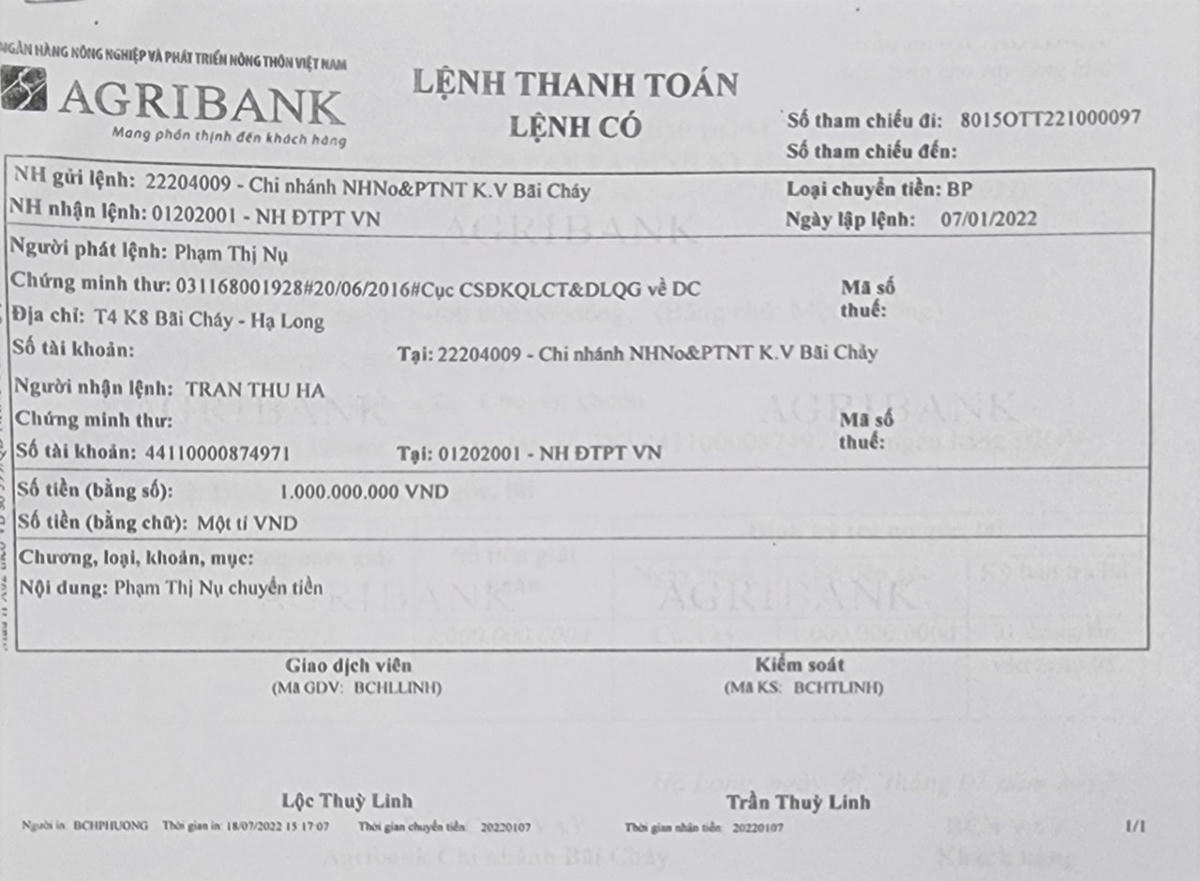 Người được nhận giải ngân 1.000.000.000 đồng của bà Phạm Thị Nụ là người bà không hề quen biết