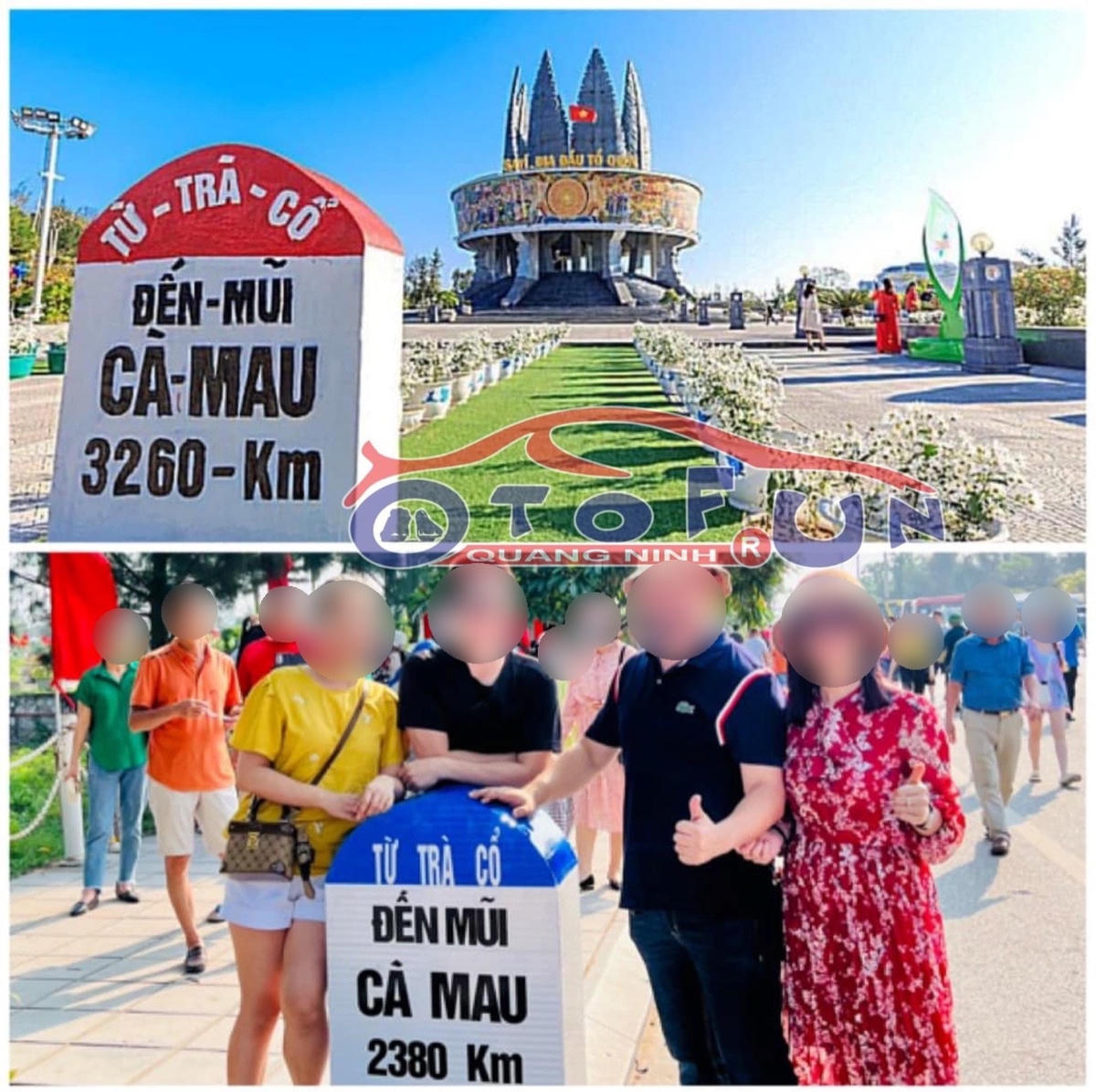 Hình ảnh chụp hai cột mốc tại cùng khu vực Mũi Sa Vĩ (TP Móng Cái, Quảng Ninh) với cùng tiêu đề “Từ Trà Cổ đến mũi Cà Mau” nhưng lại là hai con số 3260Km và 2380Km. Ảnh: OTOFUN Quảng Ninh.