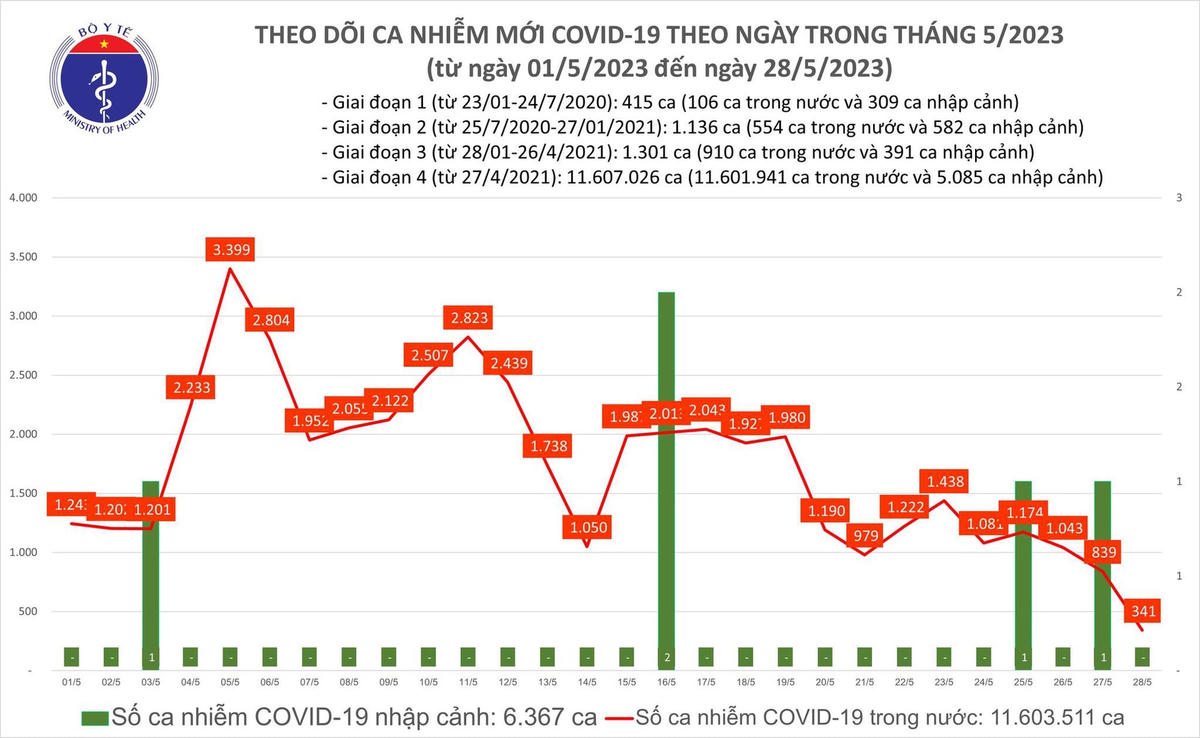 Biểu đồ số ca mắc Covid-19 tại Việt Nam thời gian qua.