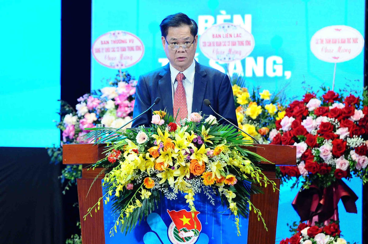 Bí thư Đảng ủy Khối các cơ quan Trung ương Huỳnh Tấn Việt phát biểu tại Đại hội. Ảnh: Minh Đức/TTXVN.