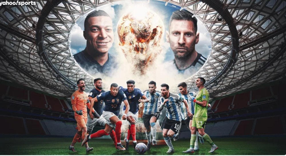 Trận chung kết giữa Pháp và Argentina sẽ diễn ra lúc 22h ngày 18/12 (giờ Việt Nam) tại sân Lusail. (Nguồn: Yahoo Sports).
