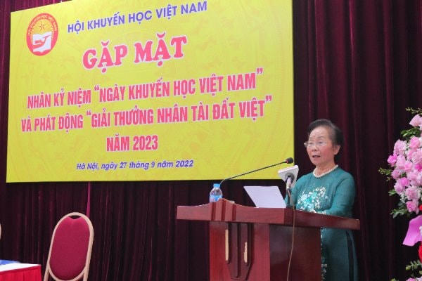 Bà Nguyễn Thị Doan, Chủ tịch Hội Khuyến học Việt Nam phát biểu tại buổi lễ.