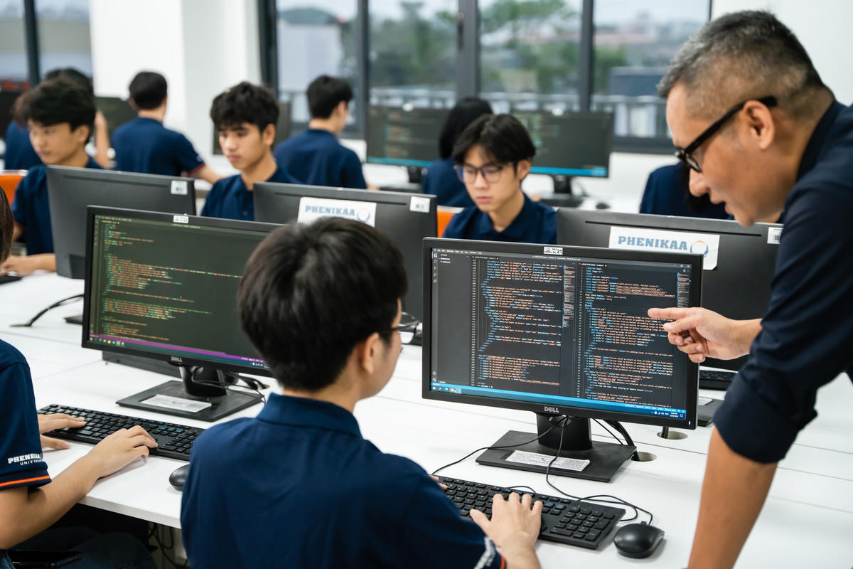 TS Đoàn Trung Sơn hướng dẫn sinh viên trong giờ học.