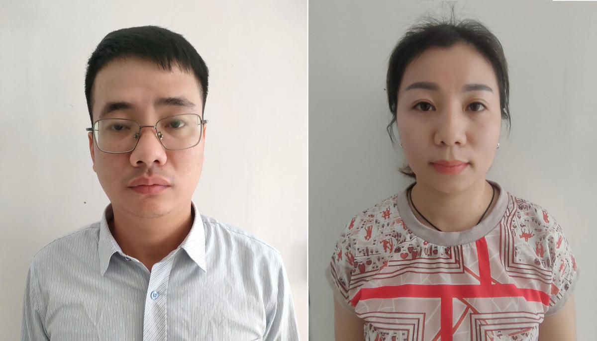 Đối tượng Nguyên và Trâm tại cơ quan Công an.