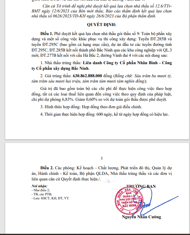 Ban Quản lý khu vực phát triển đô thị Bắc Ninh lựa chọn Công ty cổ phần Xây dựng Bắc Ninh (cùng liên danh) trúng gói thầu "khủng".