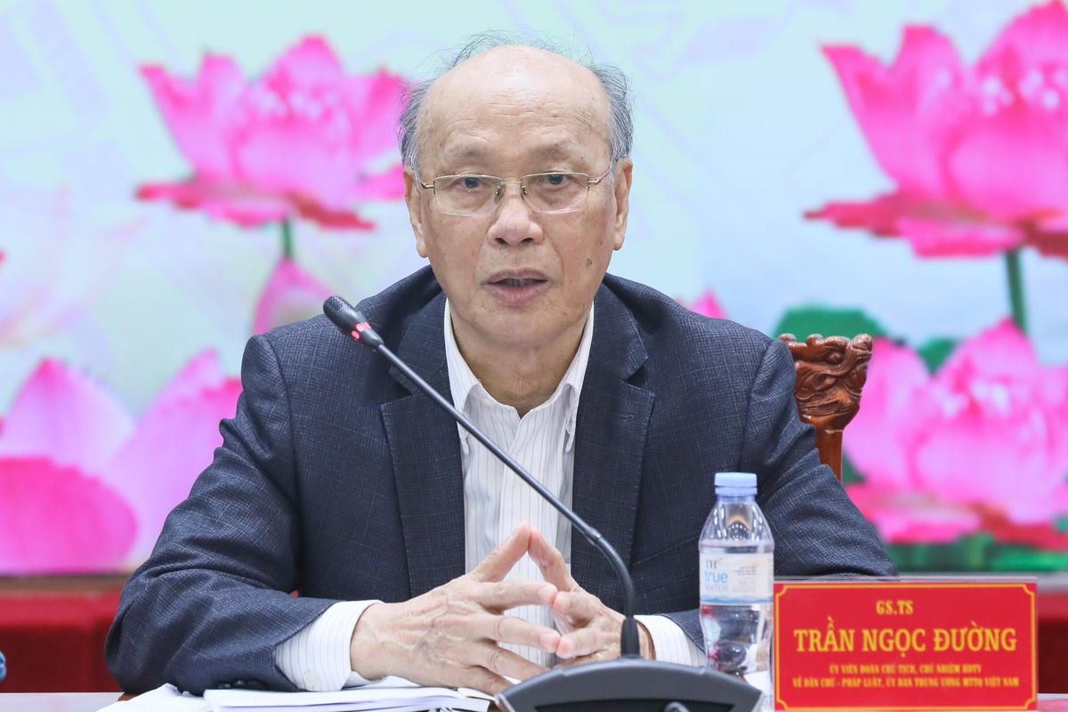 GS.TS Trần Ngọc Đường, Chủ nhiệm Hội đồng tư vấn Dân chủ và pháp luật phát biểu tại Hội nghị. Ảnh: Quang Vinh.