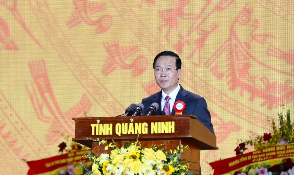 Ủy viên Bộ Chính trị, Chủ tịch nước Cộng hòa xã hội chủ nghĩa Việt Nam Võ Văn Thưởng phát biểu tại buổi lễ.