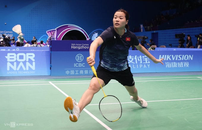 Nguyễn Thuỳ Linh trong trận thắng Shahzad Mahoor tại Asiad 19 tại Trung Quốc ngày 3/10.