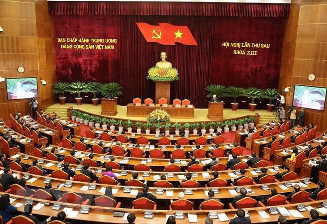 Tổng Bí thư Nguyễn Phú Trọng phát biểu bế mạc Hội nghị. (Ảnh: Trí Dũng/TTXVN).