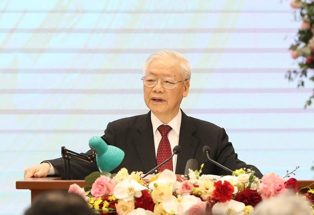 Tổng Bí thư Nguyễn Phú Trọng phát biểu tại Lễ kỷ niệm. Ảnh: VGP/Hoàng Giang.