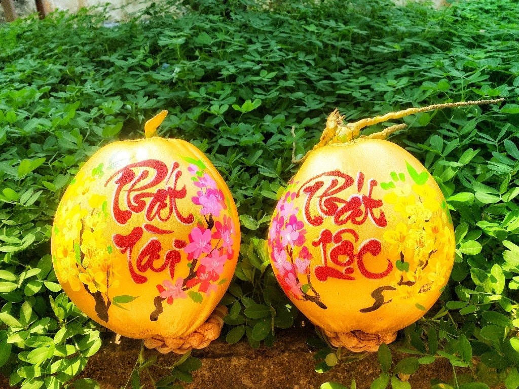 Cặp dừa phát tài phát lộc trưng Tết. 