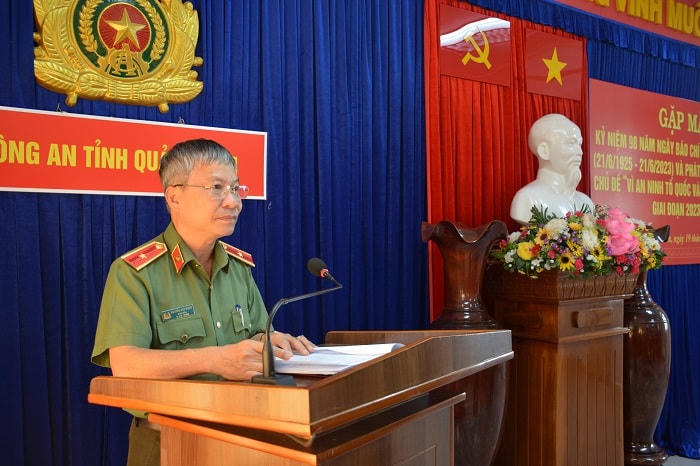 Thiếu tướng Nguyễn Đức Dũng, Giám đốc Công an tỉnh Quảng Nam phát biểu tại buổi gặp mặt.  