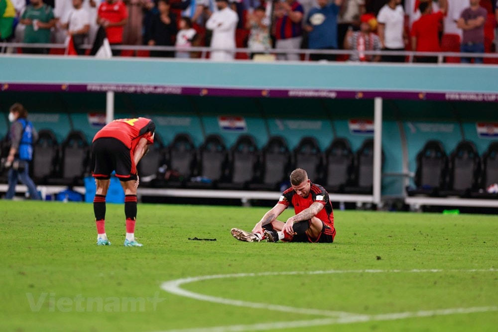 Hòa Croatia, các cầu thủ Bỉ không giấu được nỗi buồn... (Ảnh: Hải An/Vietnam+).