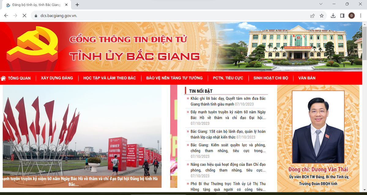 Giao diện Cổng TTĐT Tỉnh ủy Bắc Giang.