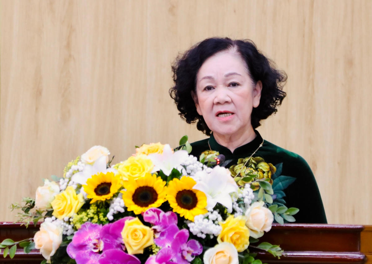Bà Trương Thị Mai, Ủy viên Bộ Chính trị, Thường trực Ban Bí thư, Trưởng Ban Tổ chức Trung ương dự và chỉ đạo hội nghị.