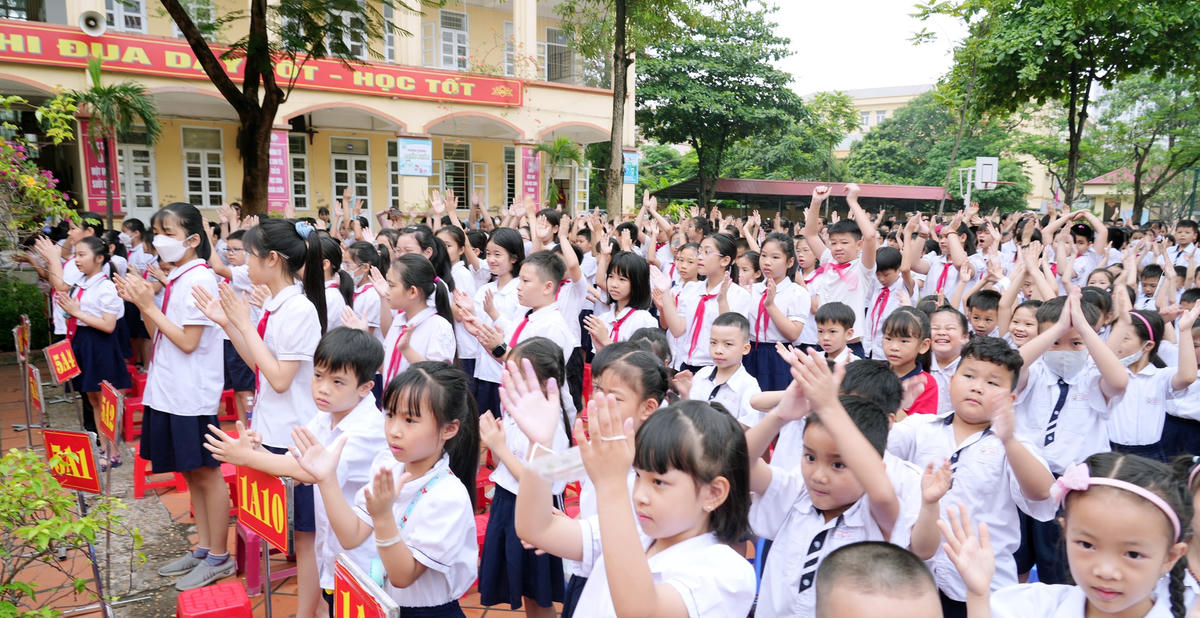Học sinh Trường Tiểu học Yên Sở, Hà Nội. Ảnh: Xuân Chiến.