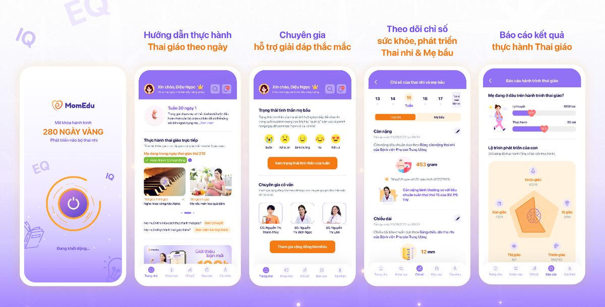 Giao diện MomEdu: App thai giáo, theo dõi thai kỳ.