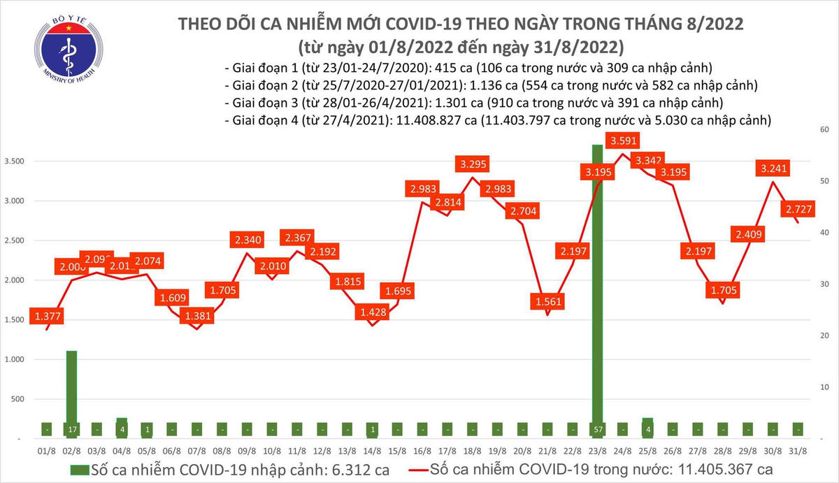 Biểu đồ số ca mắc Covid-19 tại Việt Nam thời gian qua.