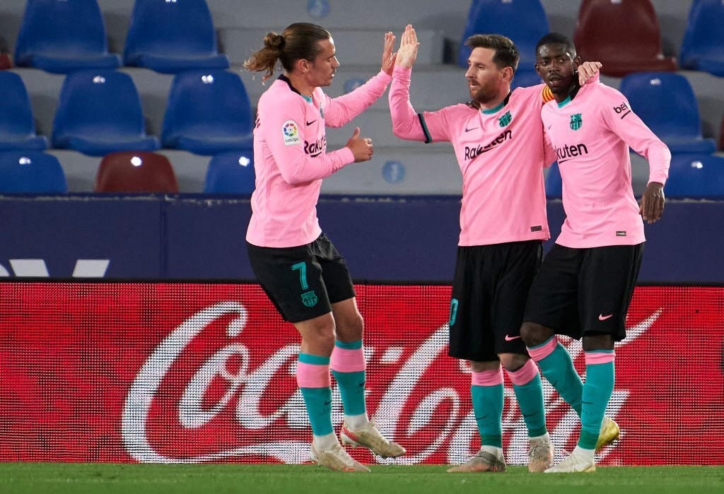 Dembele, Griezmann và Messi có khoảng thời gian ngắn cùng khoác áo Barcelona. Ảnh: Getty.