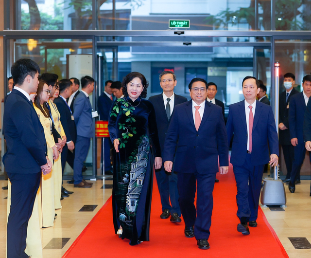 Thủ tướng Phạm Minh Chính dự Hội nghị tổng kết công tác năm 2022 và triển khai nhiệm vụ ngân hàng năm 2023. Ảnh: VGP/Nhật Bắc.