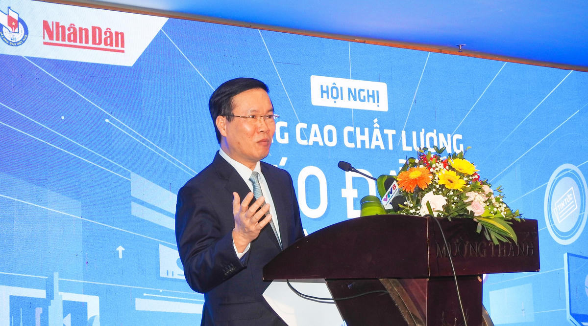 Ủy viên Bộ Chính trị, Thường trực Ban Bí thư Võ Văn Thưởng phát biểu chỉ đạo Hội nghị. Ảnh: Thanh Tùng.