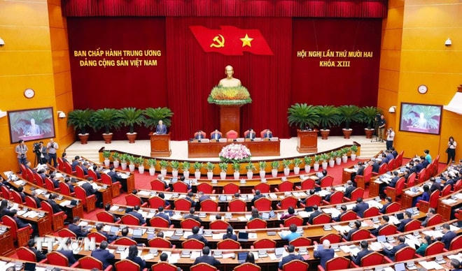 Toàn cảnh Hội nghị. (Ảnh: Thống Nhất/TTXVN) ttxvn-hoi-nghi-lan-thu-muoi-hai-ban-chap-hanh-trung-uong-dang-khoa-xiii-1807.jpg