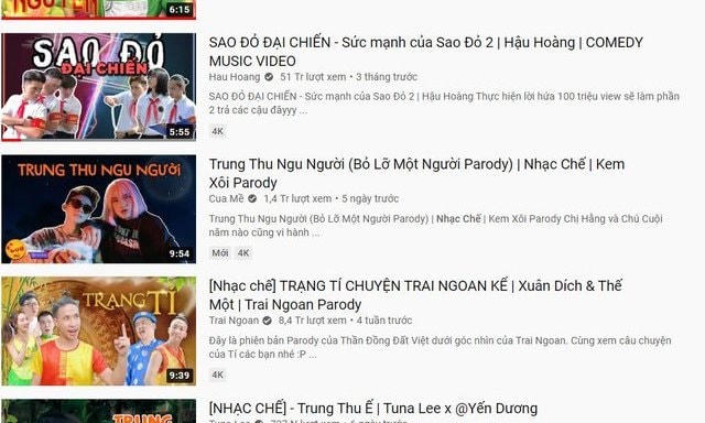 Một thời, nhạc chế liên tục lọt Top thịnh hành Youtube. 