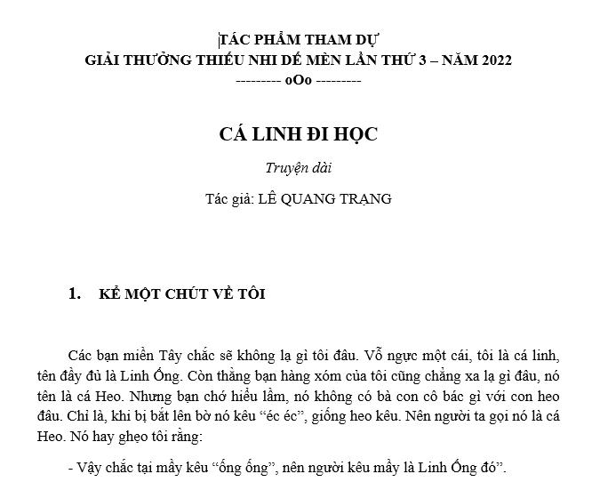 Trong 8 top tác phẩm vào chung kết, "Cá linh đi học" gây chú ý. 