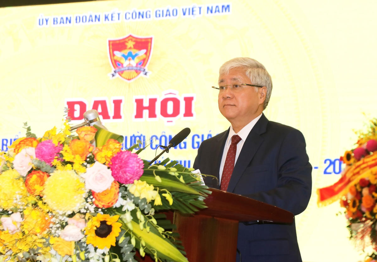 Bí thư Trung ương Đảng, Chủ tịch UBTƯ MTTQ Việt Nam Đỗ Văn Chiến phát biểu tại Đại hội. Ảnh: Tiến Đạt.  