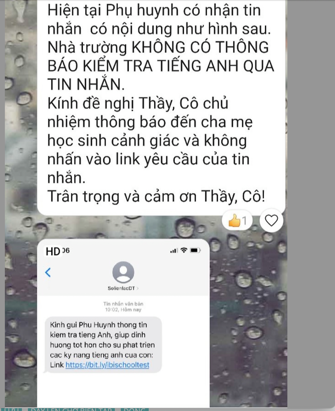 Cảnh báo của nhà trường được gửi tới phụ huynh.