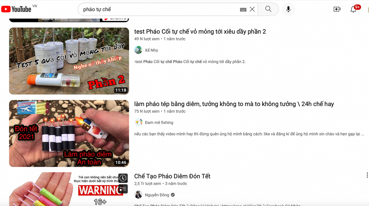 Nhan nhản các video hướng dẫn làm pháo tự chế trên Youtube.