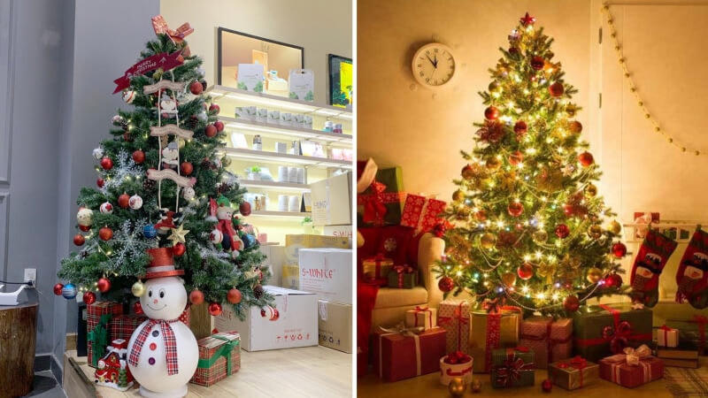 Trang trí cây thông Noel ấm áp.